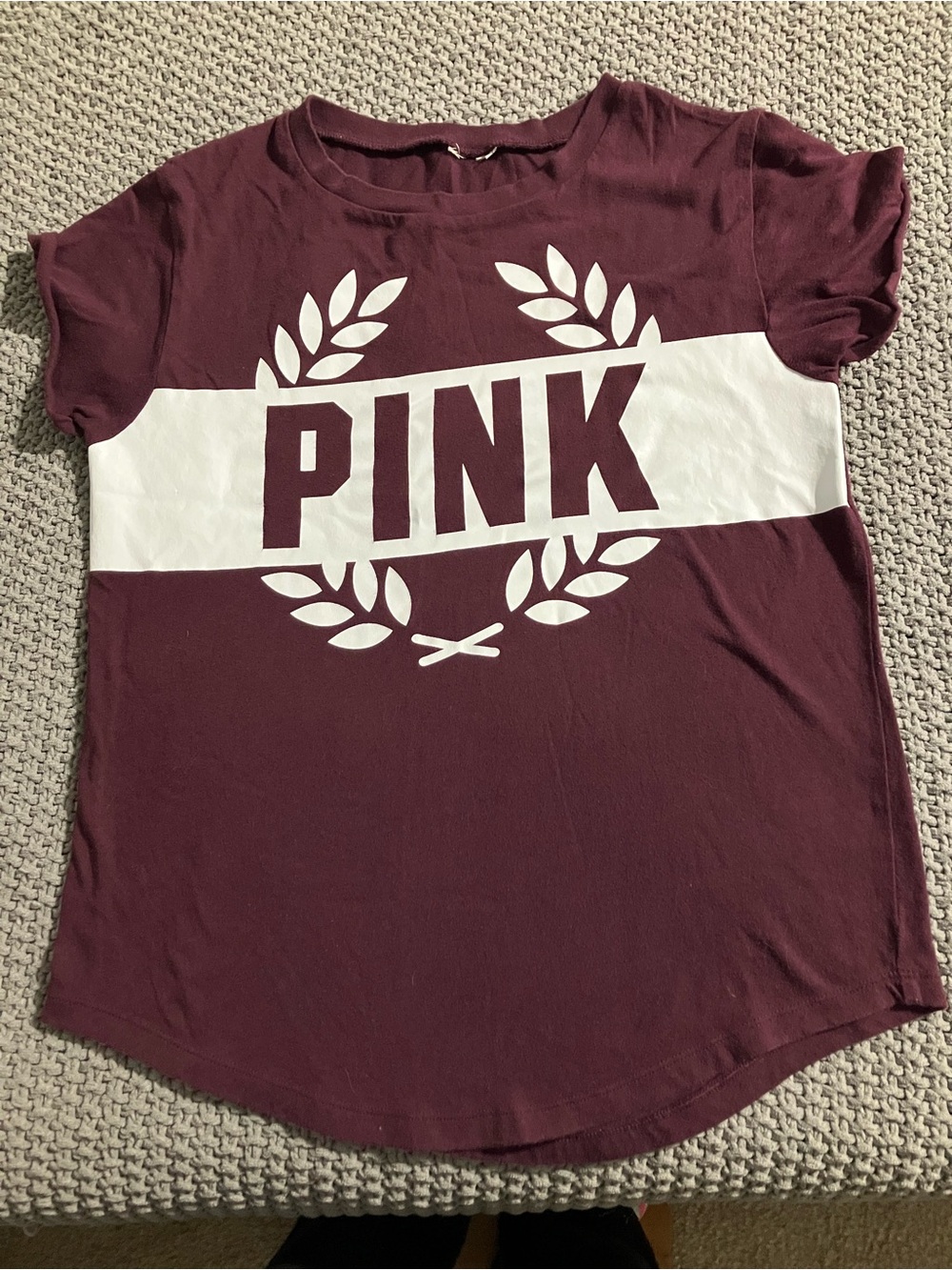PINK Victoria's Secret Maroon & White Logo Short Sleeve Tee